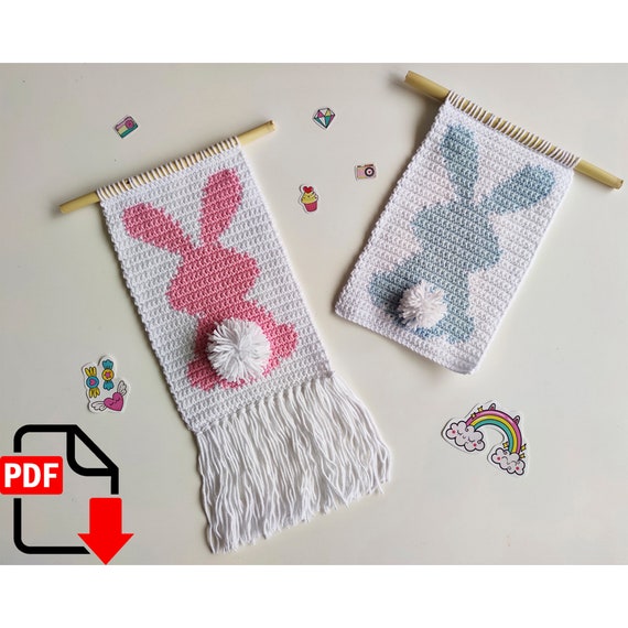 Preview of Bunny Tapestry Crochet Pattern: Easter Wall Hanging (PDF Pattern) by ThreadTutorial
