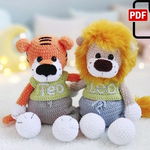 Crochet pattern tiger Teo and lion Leo / PDF amigurumi tutorial / crochet animal pattern