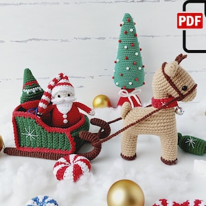 Christmas Decoration Crochet Pattern, Crochet Santa in the Sleigh Pattern, Christmas Reindeer Crochet Pattern