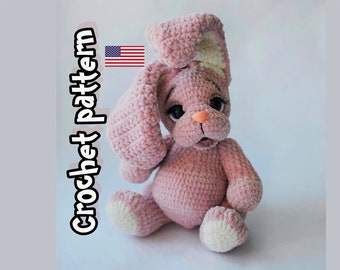 Patrón de conejito de crochet, patrón de amigurumi, animales de crochet, patrón de muñeca, conejito de peluche, juguete de peluche, PDF en INGLÉS, tutorial DIY