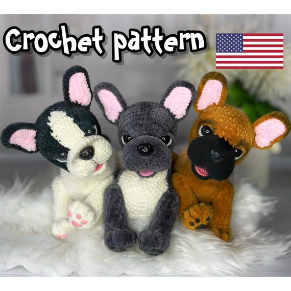 Preview of Crochet French bulldog pattern, crochet dog pattern, amigurumi pattern, crochet animals, ENGLISH PDF, DIY tutorial by ThreadTutorial