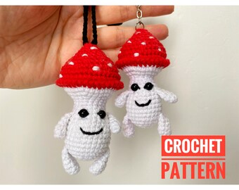 Crochet Mushroom Keychain Pattern, Car Mirror Hanging Accessories, Mushroom Keychain