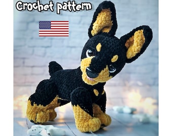 Häkelanleitung Dobermann Welpe. Realistischer Plüsch Hund Amigurumi Tutorial. Black and Tan Welpen Spielzeug PDF. Sofort Download