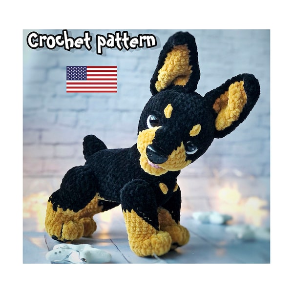 Amigurumi Doberman, Crochet dog pattern, Doberman Pinscher, Plush dog, Puppy toy, crochet animal, Stuffed toy, ENGLISH PDF, DIY tutorial