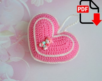 Crochet Heart Pattern, Valentines decor, tutorial PDF