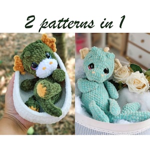 2 in 1 Häkelanleitung: Baby Drache und Nessie der Wasserdrache / Drachen Anleitung / Amigurumi PDF / Sofort download Häkeltiere