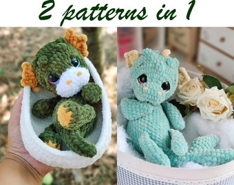2 in 1 Crochet pattern: Baby Dragon and Nessie the Water Dragon / dragon pattern / Amigurumi PDF / Instant download crochet animals patterns
