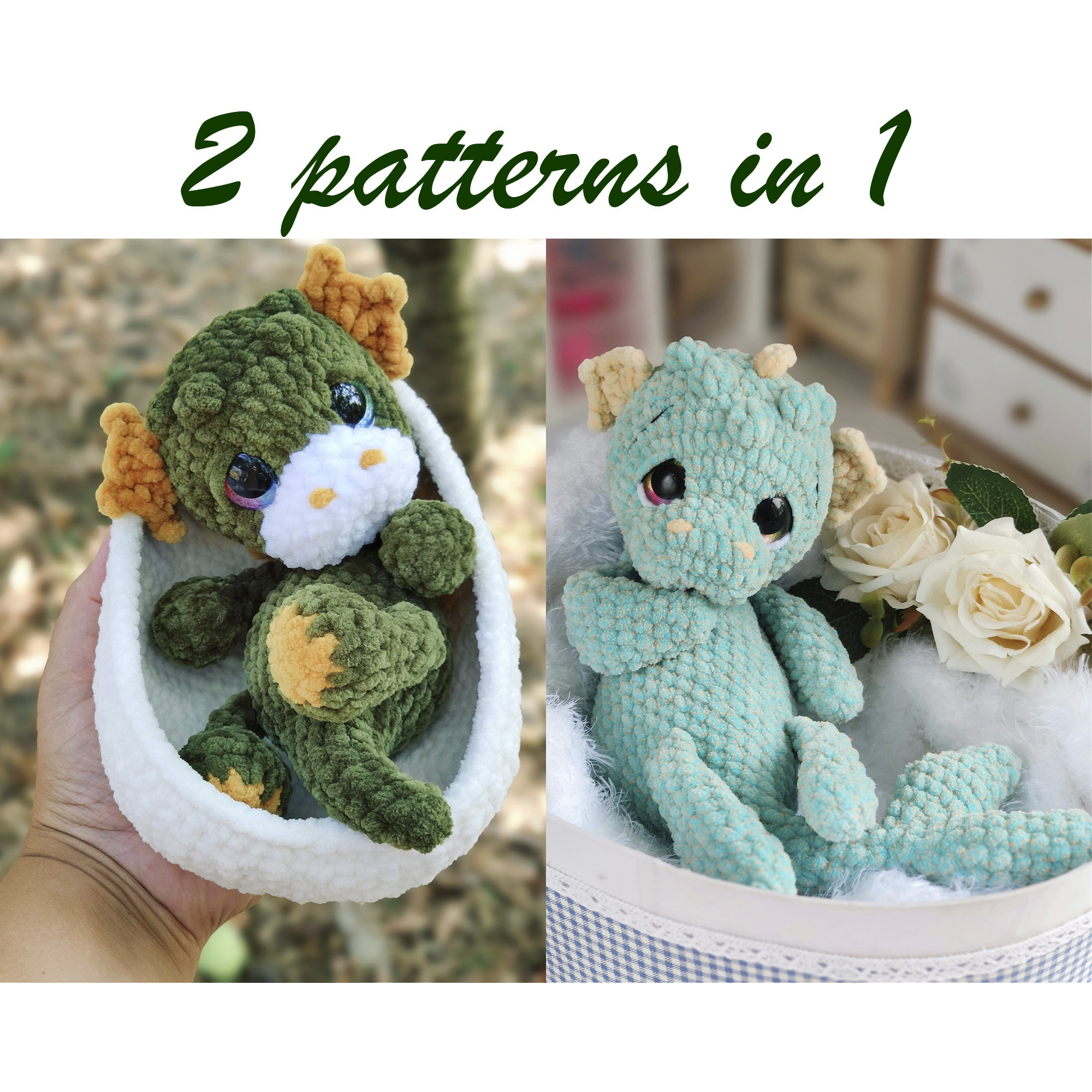 2 in 1 Crochet Pattern: Baby Dragon and Nessie the Water Dragon