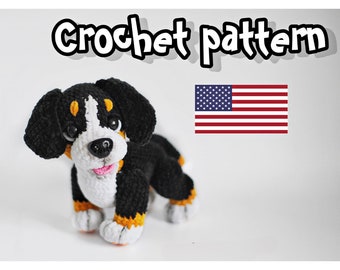 Amigurumi Bernesse Sennenhond, gehaakt hondenpatroon, hondenknuffel, schattig haakpatroon, knuffelpatroon, ENGELSE pdf, DIY-tutorial