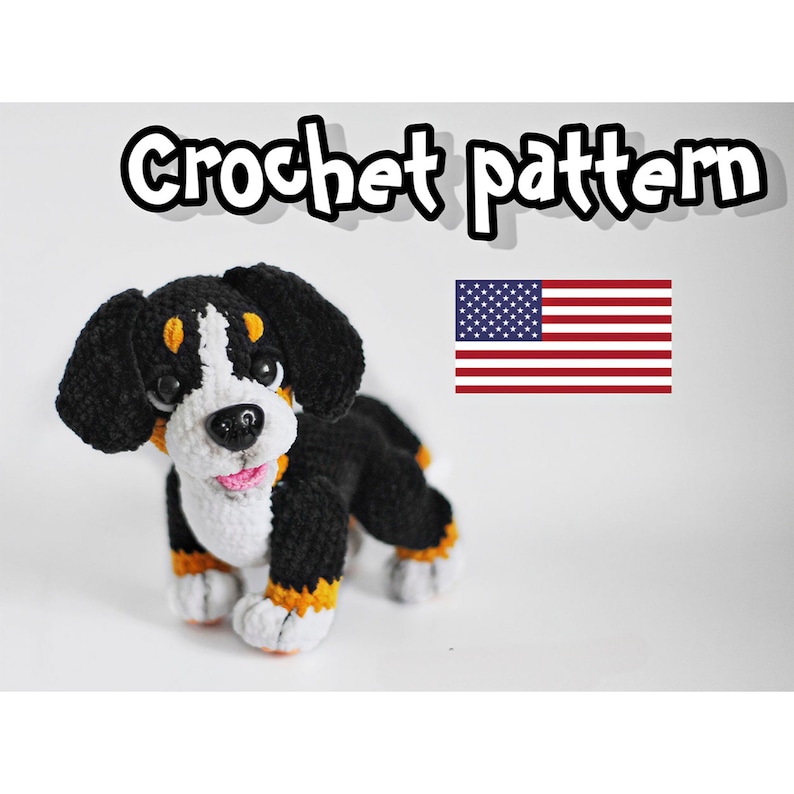 Amigurumi Bernesse Mountain dog, Crochet dog pattern, dog stuffed animal, cute crochet pattern, Plushie pattern, ENGLISH PDF, DIY tutorial image 1