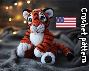 Patrón de amigurumi de tigre a crochet. Descarga instantánea en PDF. Patrón en inglés.