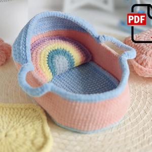 Mini cesta para muñecos. Patrón de crochet en PDF. Patrón de cuna para bebé.