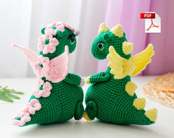 Dragon crochet pattern, amigurumi dragon, dragons in love, DIY tutorial, Amigurumi Magical Animals, Crochet pattern plush toy dinosaur
