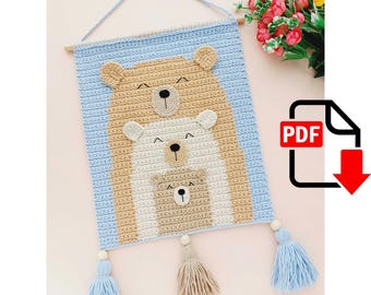 Patrón de crochet para colgar en la pared, decoración de pared, decoración infantil, PDF en inglés