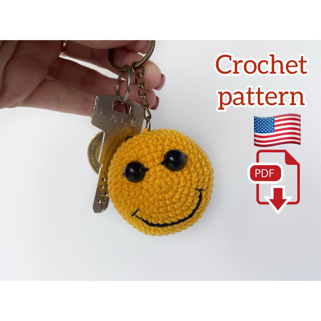 Crochet Keychain Smiley Face Pattern, Car Accessories Smiley Face