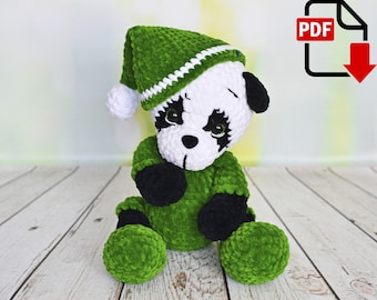 Sleeping Panda. Teddy Panda in pajamas. Amigurumi crochet pattern, Stuffed toys, ENGLISH PDF, DIY tutorial