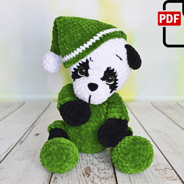 Sleeping Panda. Teddy Panda in pajamas. Amigurumi crochet pattern, Stuffed toys, ENGLISH PDF, DIY tutorial
