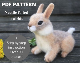 Realistic rabbit needle felted pattern, needle felted Bunny, felted animals tutorials, Wool Felt pattern