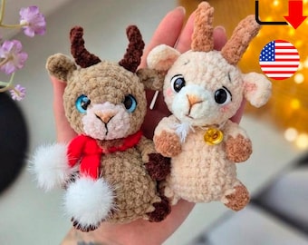 Wzór na szydełkową miniaturkę kozy. Pluszowy brelok amigurumi i zawieszka do torebki – samouczek PDF
