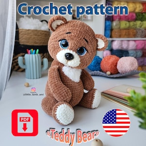 Teddy Bear Crochet Pattern PDF, Amigurumi Plush Bear, Soft Toy Gift for Kids, Beginner Friendly Stuffed Animal Tutorial