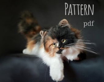 Pattern Tricolor Cat, Realistic Toys, Puff, Stuffed Animals