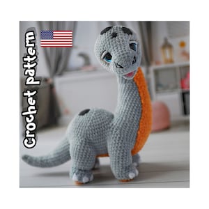 Crochet dinosaur pattern, amigurumi Brontosaurus, crochet animal pattern, baby dinosaur, ENGLISH PDF, DIY tutorial