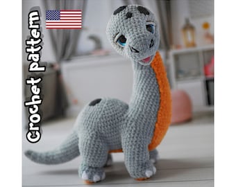 Crochet dinosaur pattern, amigurumi Brontosaurus, crochet animal pattern, baby dinosaur, ENGLISH PDF, DIY tutorial