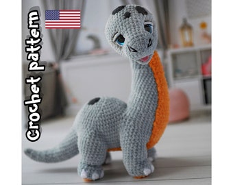 Crochet dinosaur pattern, amigurumi Brontosaurus, crochet animal pattern, baby dinosaur, ENGLISH PDF, DIY tutorial