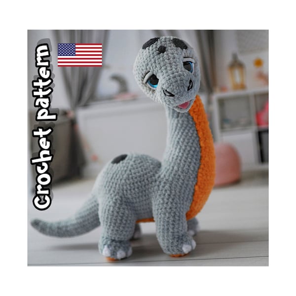 Patrón de dinosaurio a crochet, Brontosaurio amigurumi, patrón de animal a crochet, dinosaurio bebé, PDF EN INGLÉS, tutorial DIY