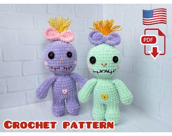 Crochet Doll Pattern, Amigurumi Pattern Stitched Doll