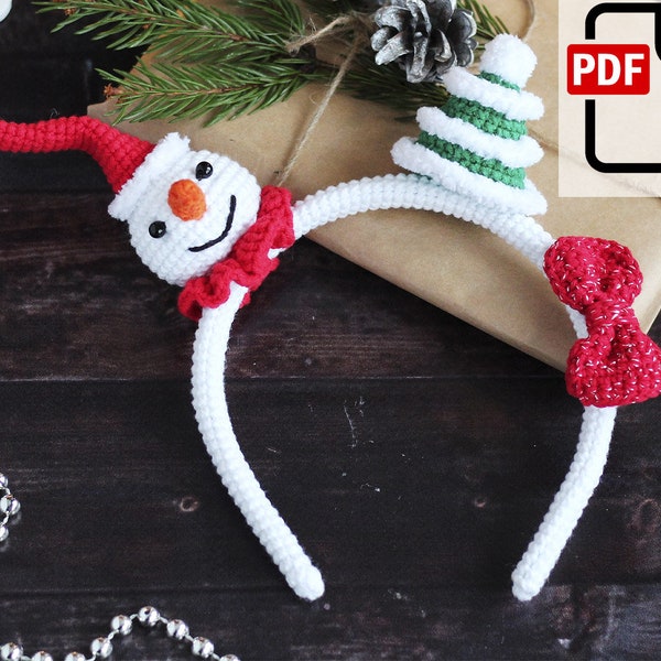 Bandeau de Noël avec chapeau de bonhomme de neige pour enfants et adultes, motif au crochet, serre-tête de Noël à faire soi-même, déguisement de nouvel an à faire soi-même