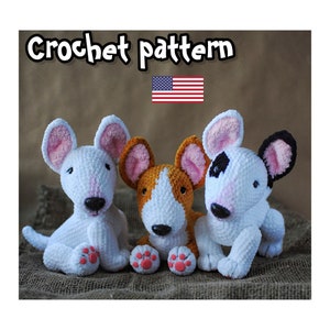 Crochet bull terrier pattern, crochet dog pattern, dog amigurumi, stuffed animal dog, ENGLISH PDF, DIY tutorial
