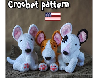 Crochet bull terrier pattern, crochet dog pattern, dog amigurumi, stuffed animal dog, ENGLISH PDF, DIY tutorial