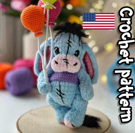 Preview of Crochet Donkey pattern, cute crochet pattern, crochet animals, plushie pattern, mini donkey, ENGLISH PDF, DIY tutorial by ThreadTutorial