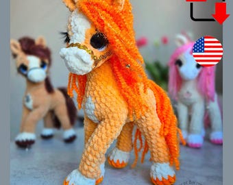 Crochet horse and unicorn pattern: plush amigurumi pony tutorial, instant PDF download