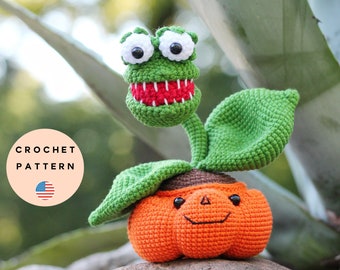 Zombie Plant and Smiling Pumpkin Crochet Pattern. Whimsical Amigurumi PDF