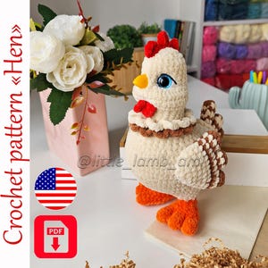 Gehaakt kippenpatroon met pluche garendetails, amigurumi-speelgoed, instant pdf-download