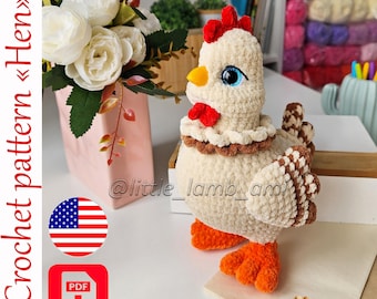 Gehaakt kippenpatroon met pluche garendetails, amigurumi-speelgoed, instant pdf-download