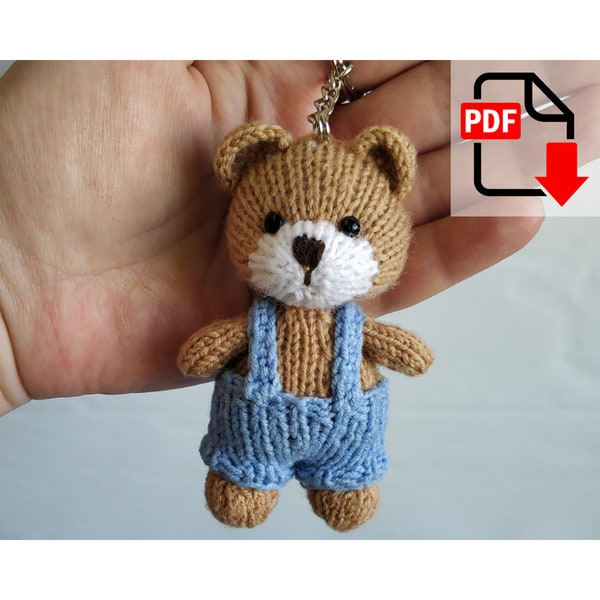 Porte-clés ours. Modèle de tricot, jouet d'ours en peluche bricolage, tutoriel de jouets à tricoter, modèle de peluche