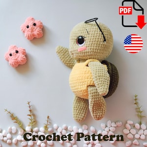 Plush Sea Turtle crochet pattern. Amigurumi Turtle with Starfish PDF Tutorial