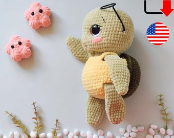Patrón de ganchillo de tortuga marina de peluche. Tutorial en PDF de tortuga amigurumi con estrella de mar.