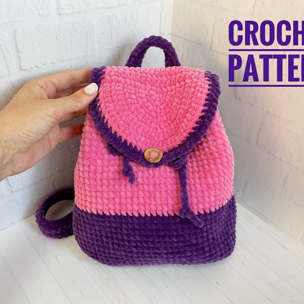 Plush Backpack Pattern, Crochet Kids Backpack