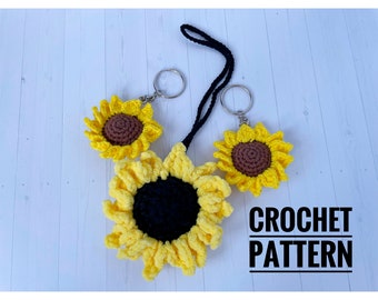 Crochet Sunflower Keychain Pattern, Car mirror hanging accessories