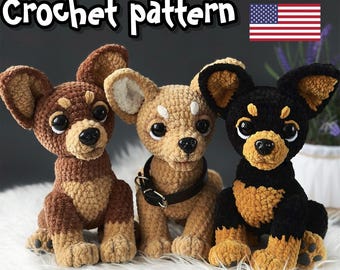 Haakpatroon chihuahua, gehaakt hondenpatroon, amigurumipatroon, knuffelpatroon, gehaakte dieren, ENGELSE pdf, DIY-tutorial