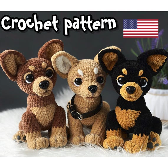 Preview of Chihuahua crochet pattern, crochet dog pattern, amigurumi pattern, plushie pattern, crochet animals, ENGLISH PDF, DIY tutorial by ThreadTutorial