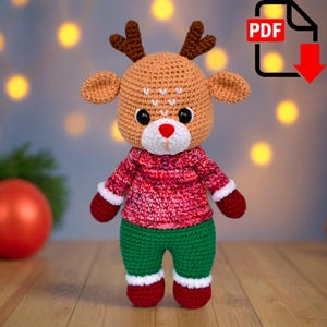 Haakpatroon kersthert, kerstamigurumi-hert, gehaakt dier, gehaakt rendier, ENGELSE pdf, DIY-tutorial