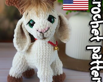 Gehaakt geitpatroon. Pluchepatroon van een geit. Dierlijk patroon. Amigurumipatroon. ENGELS pdf. DIY-zelfstudie