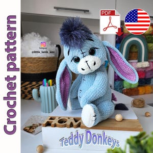 Crochet Donkey Pattern PDF – Plush Donkey Amigurumi Tutorial – Stuffed Animal Toy – Digital Download