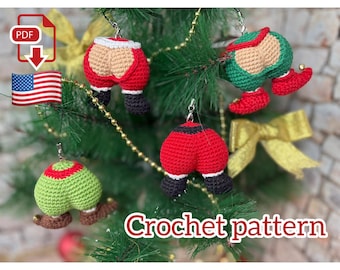 Crochet Christmas Ornament Pattern. Funny Santa and Elf Butt Decorations PDF for Christmas Tree