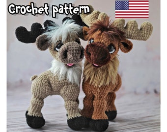 Moose crochet pattern, crochet reindeer, Christmas reindeer, amigurumi pattern, plush pattern, ENGLISH PDF, DIY tutorial